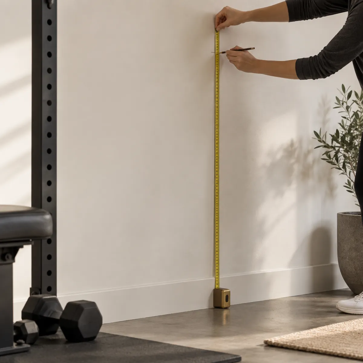 Measuring wall clearance and mounting height for a boxing target pad